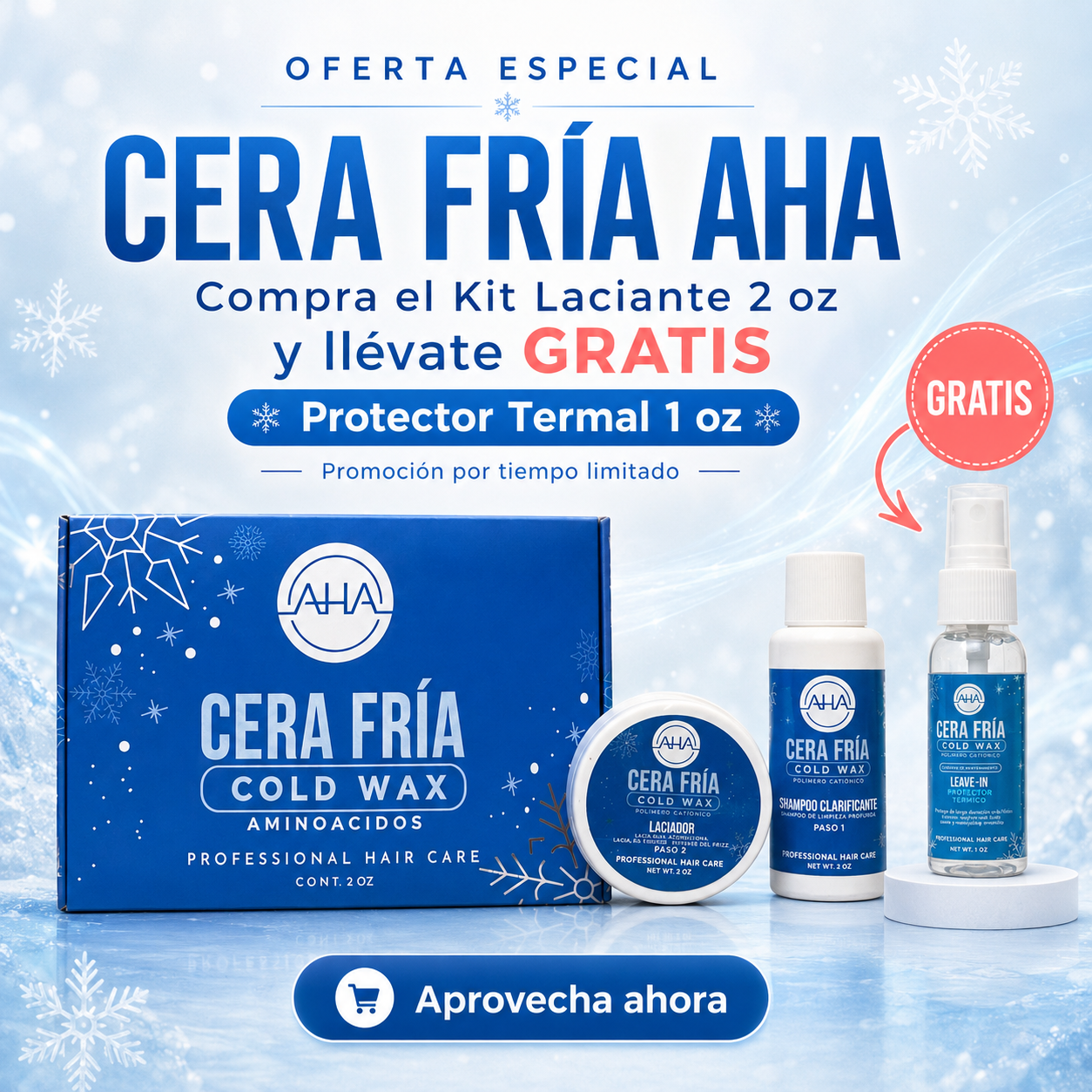 Cera Fria AHA Kit laciante 2 Oz + Protector Termal de Regalo!